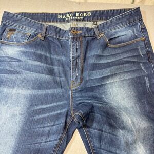 Marc Ecko Cut & Sew Jeans Mens 38x32 Blue Dark Wash Straight Leg Streetwear